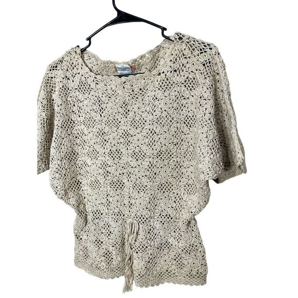 J.M. Pink Tan Crochet Toe Waist Top Blouse‎ Size S - Picture 2 of 7
